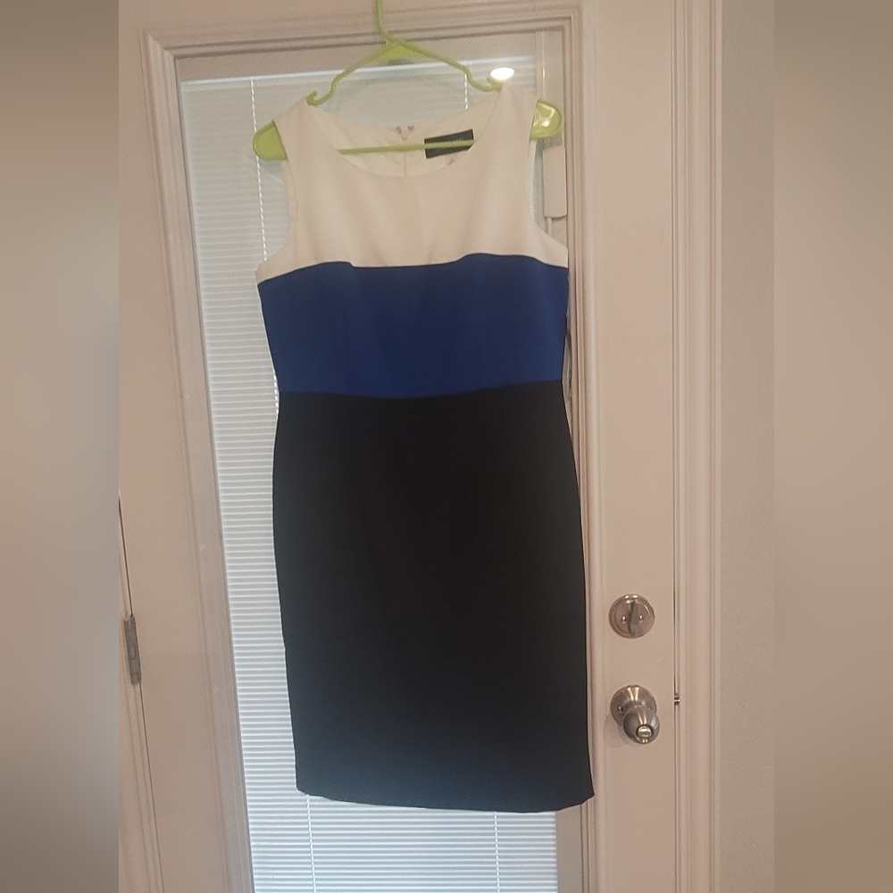 NWT Black Label Evan Piccone Black White Blue Dress size 8 Sleeveless Work
